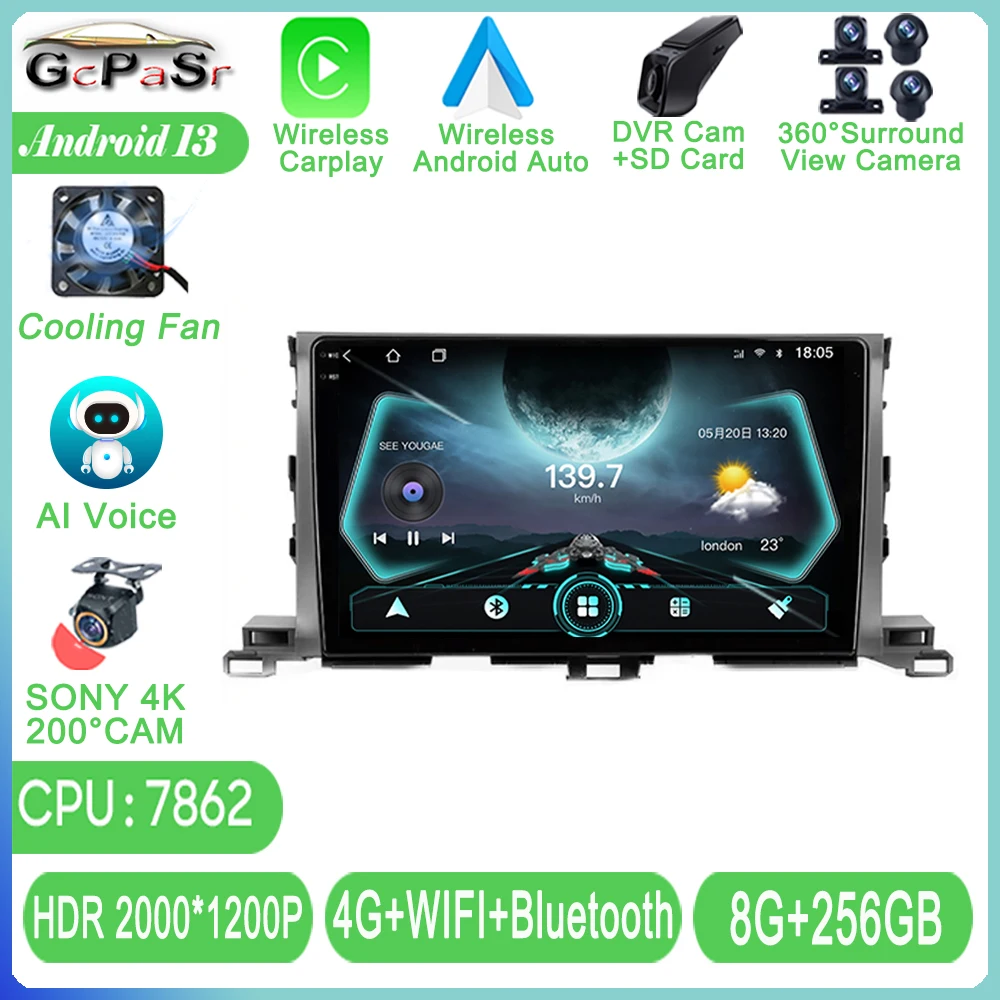 

Android 13 Car Radio For Toyota Highlander 3 XU50 2013 - 2018 Auto Head Unit Cam Multimedia Player Navigation No 2din DVD WIFI