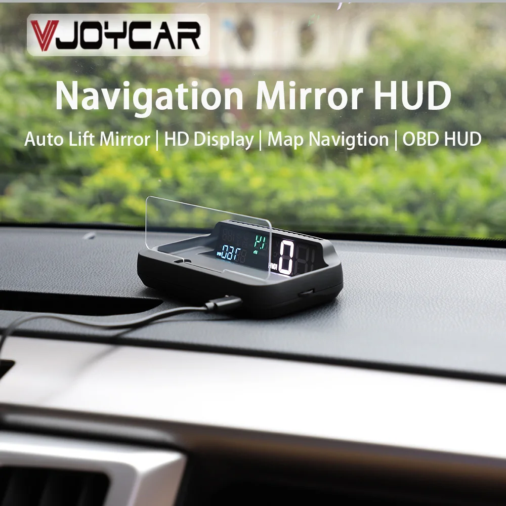 Vjoycar Car Navigation HUD OBD2 Auto Lift Mirror Projector Glass Digital On-board Computer Display Speed Direction Navigation