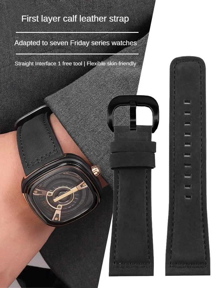 

Adapted To S-e-v-e-n F-r-i-d-a-y-s P2/PS1/M2/Q2 Original Style Frosted Cowhide Watch with Flat Interface 28mm