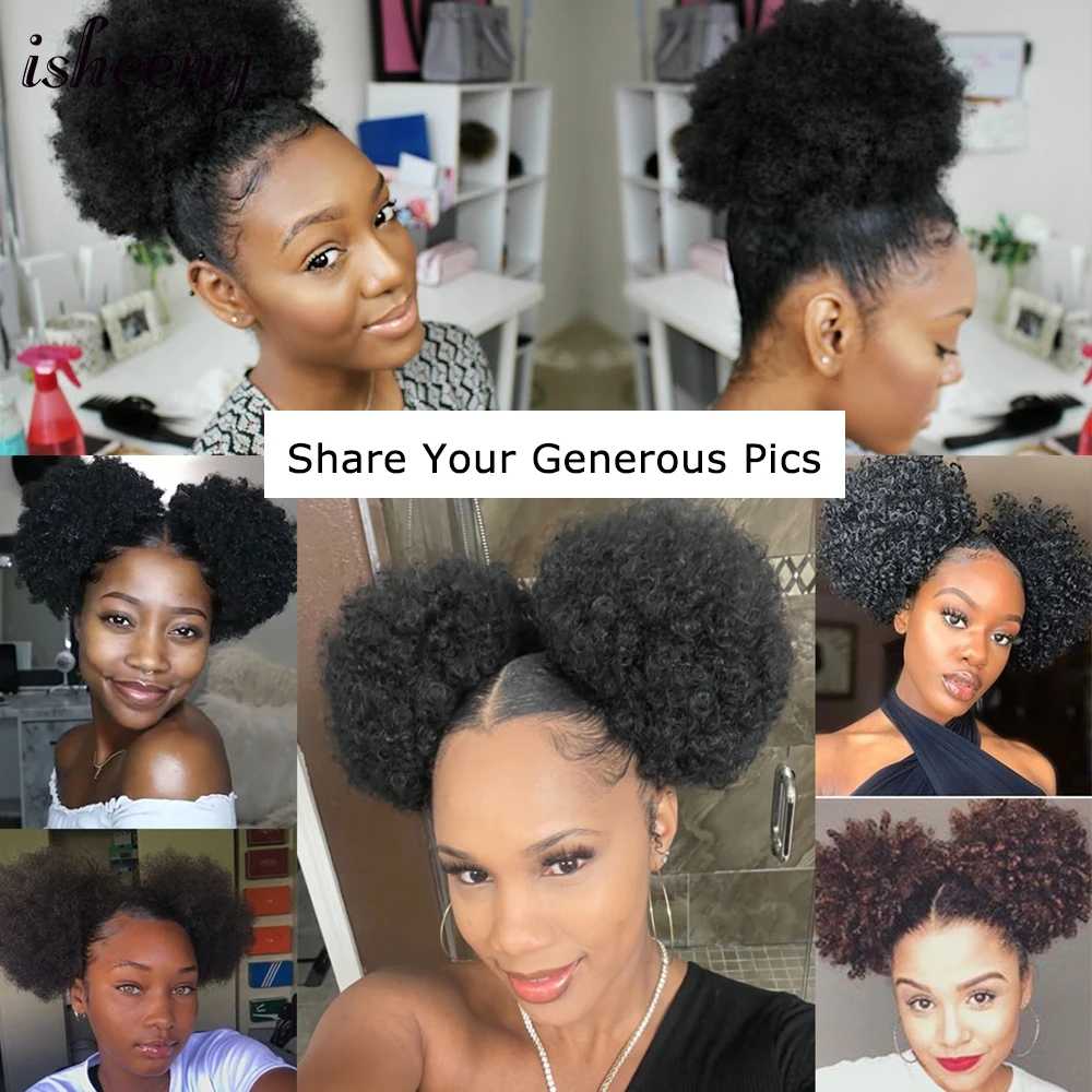 Afro perwersyjne kręcone kucyk bułeczki Chignon doczepy z ludzkich włosów Afro Puff sznurek kręcone kucyk Remy ludzkie włosy dla czarnych kobiet