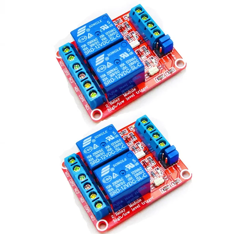 2 PCS DC 12V 2 Channel Relay Module with Isolated Optocoupler High and Low Level H/L Level Trigger Module Triggered by DC 12V