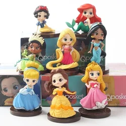 5-8cm 8pcs/set Q Posket Princess Tiana Snow White Rapunzel Ariel Cinderella Belle Mermaid PVC Action Figures Model Toys Kid Gift