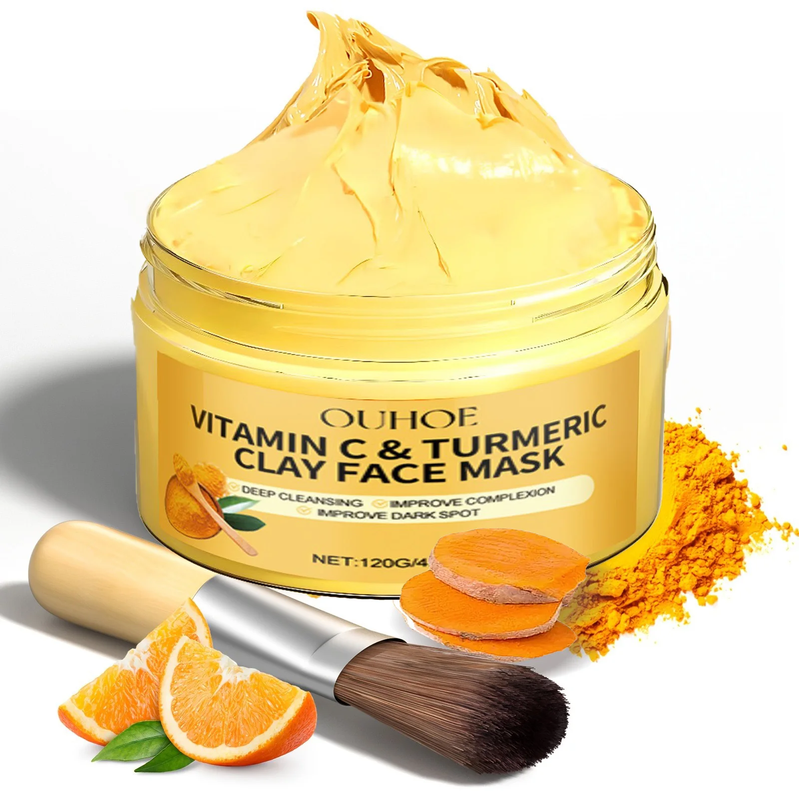 Turmeric Vitamin C Clay Mask  Deep Cleansing Facial Improves Dark Spots  Acne Hydrating Skin Care Tightens Skin Evens Skin Tone