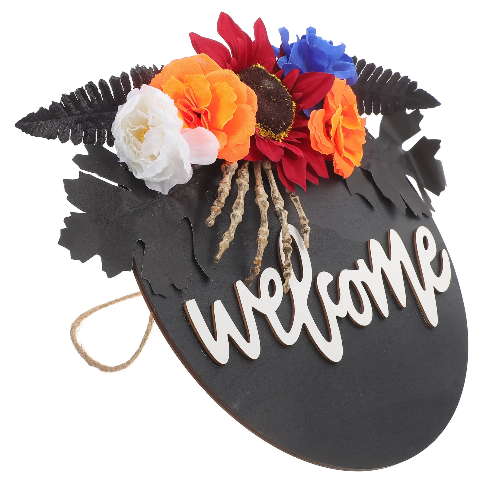 

Wooden Hanging Sign Skull Hand Red Flower Round Decor Halloween Front Door Signs Home Ornament Garden Supplies Windmill