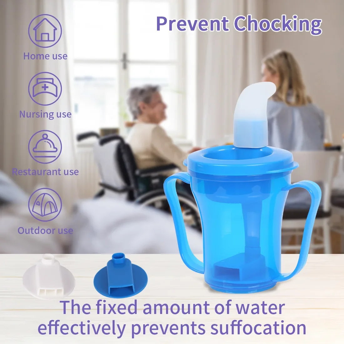 Ehucon Elderly Drinking Cup Dysphagia Dementia Disabled Bedridden People Spill Proof Prevent Choking Mug 5cc 10cc Per Sip