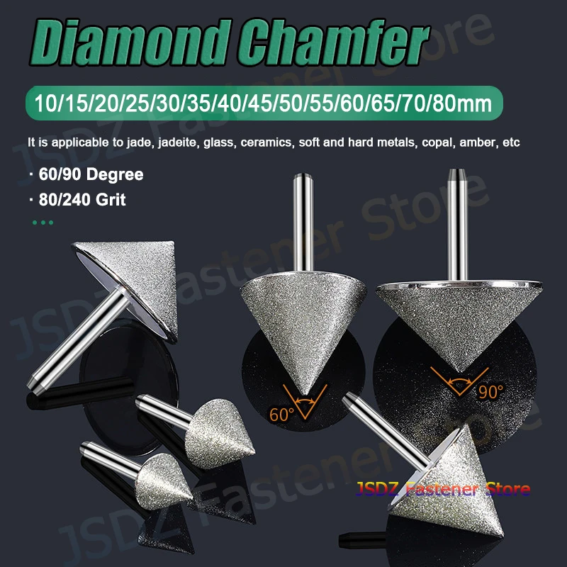 Cabezal de pulido de diamante de 10-80 mm, broca de 60/90 grados para pulido de piedra y vidrio, 15/20/25/30/35/40/45/50/55/60/65/70