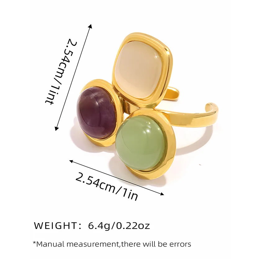 HUANZHI Irregular Tricolor Stone Ring for Women Girls Personalized Stainless Steel Fashionable Simple Open Design Jewelry