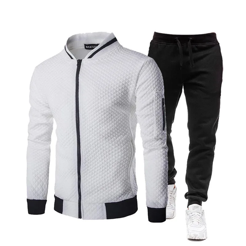 Men Diamond Quilted Zipper Jacket Jogger Pants Set Stand Collar Casual Sports Tracksuit Outfit Set view 3