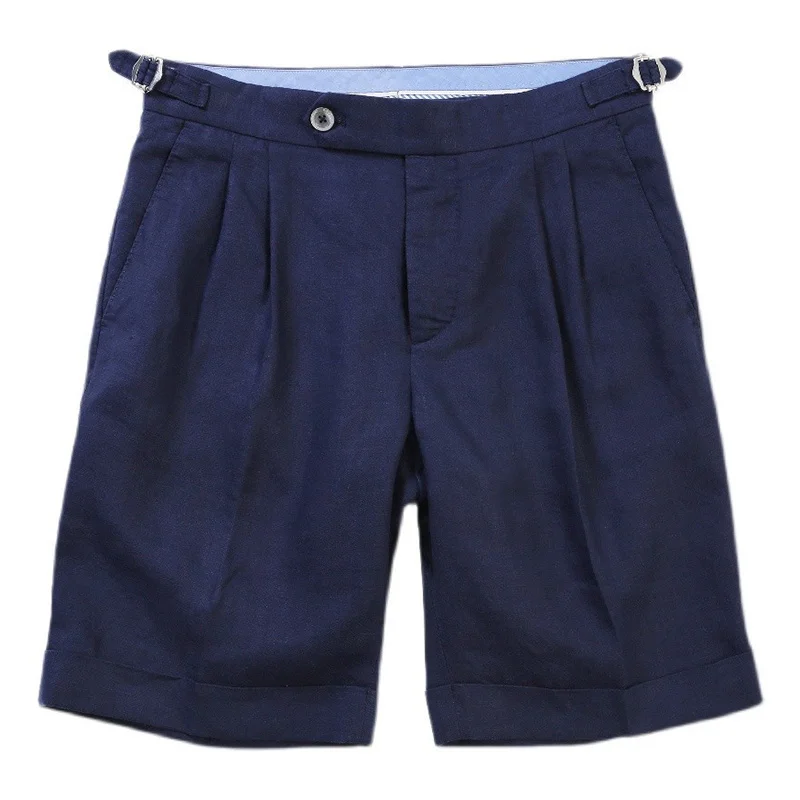 Summer Men's Naples Shorts Paris Buckle Retro Gentleman Linen Thin Cool Five-Point Pants Middle-Aged Workwear