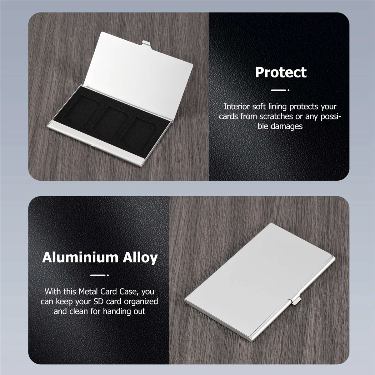 A98TAluminum Alloy Memory Card Case Card Box Holders For 3PCS SD Cards