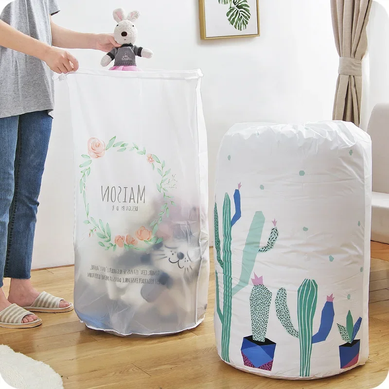 Cartoon Bear Collapsible Storage Bag Beam Port Transparent Organizer Clothes Blanket Baby Toy Basket Container Quilt Travel Bags