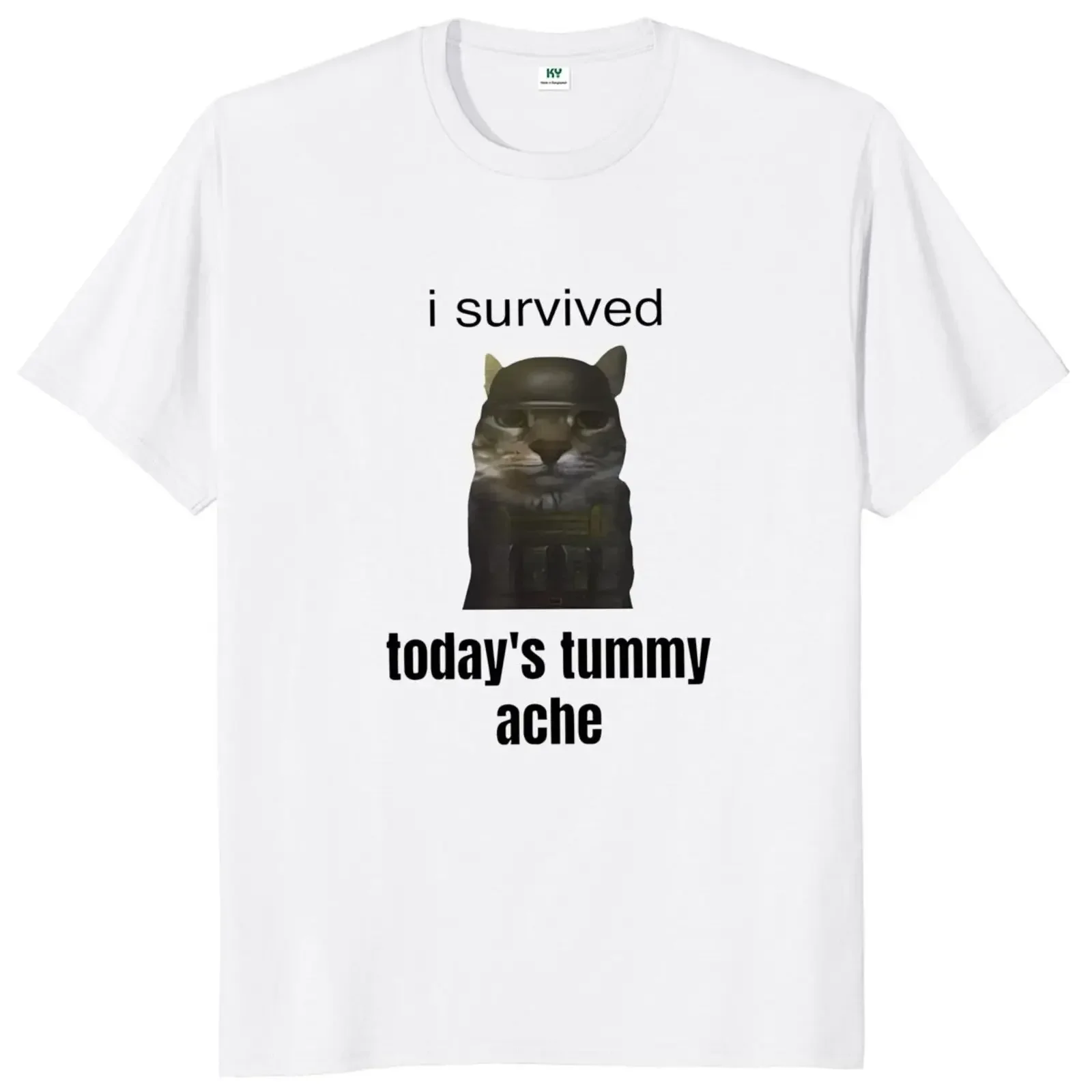 2024 four season t shirt I Survived Todays Tummy Ache T-shirt Funny Jokes Meme Trend short sleeves pure cotton tops streetwear