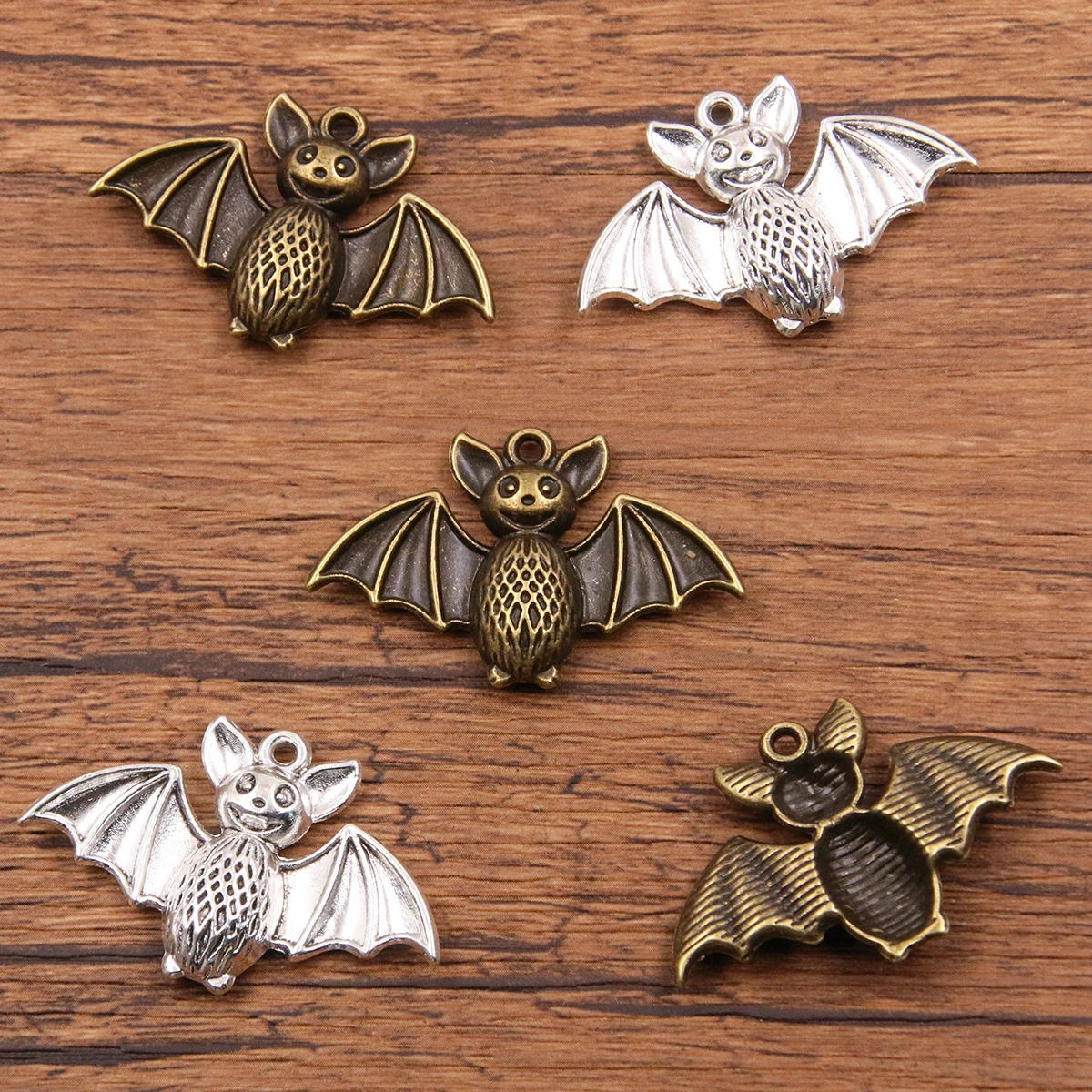 6PCS 25*39mm Metal Alloy Two Color Chubby Bat Charms Halloween Animal Pendant For Jewelry Making DIY Handmade Craft