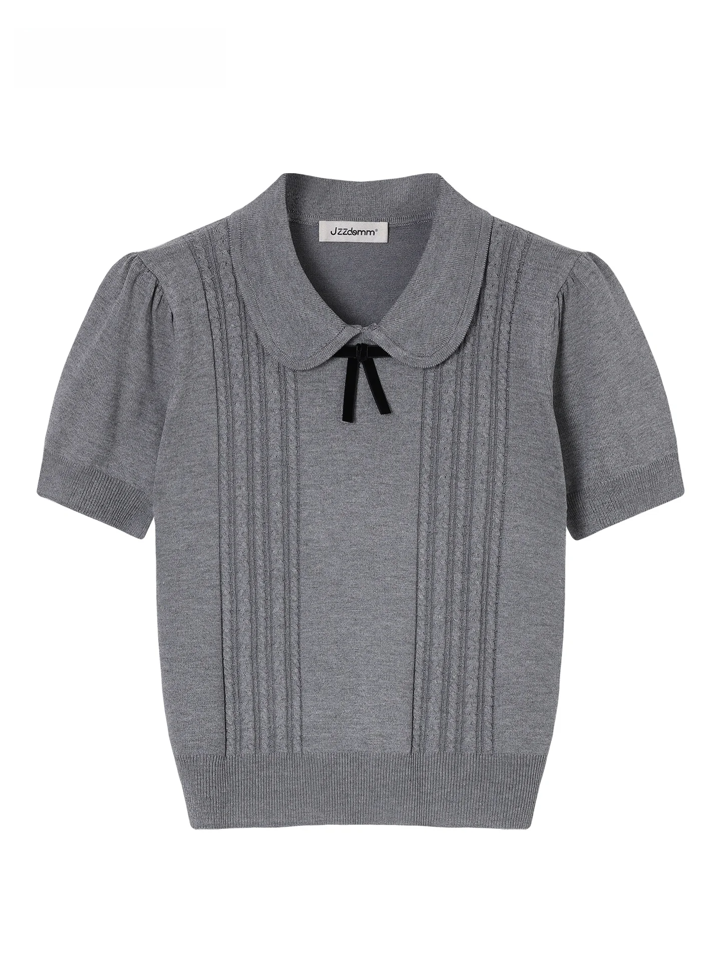 

Женский топ JZZDEMM с эффектом похудения, вязаный, с коротким рукавом, воротником-бантом, вертикальными полосками и объемными плечами, элегантный стиль