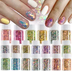 1Bottle(Net-10g) Aurora Mermaid Glitter Shiny Sparkly Hexagon Spangle Paillette Fairy Eyes Flake Sequins Manicure Pigment Powder