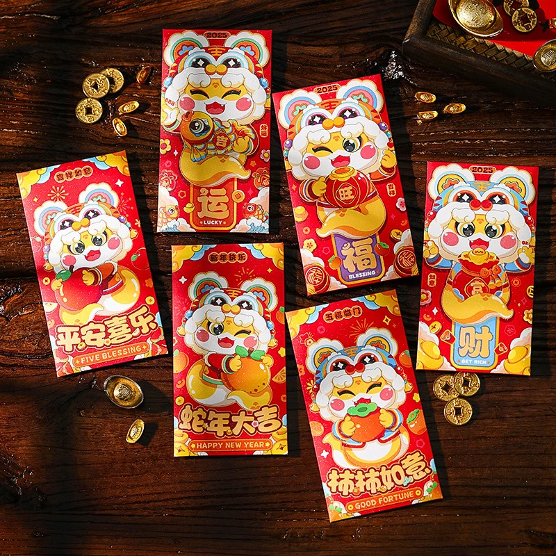 6pcs Chinese Snake Year Red Envelopes Creative Spring Festival Red Packet Cartoon Cute Lucky Money Pockets New Year Gifts