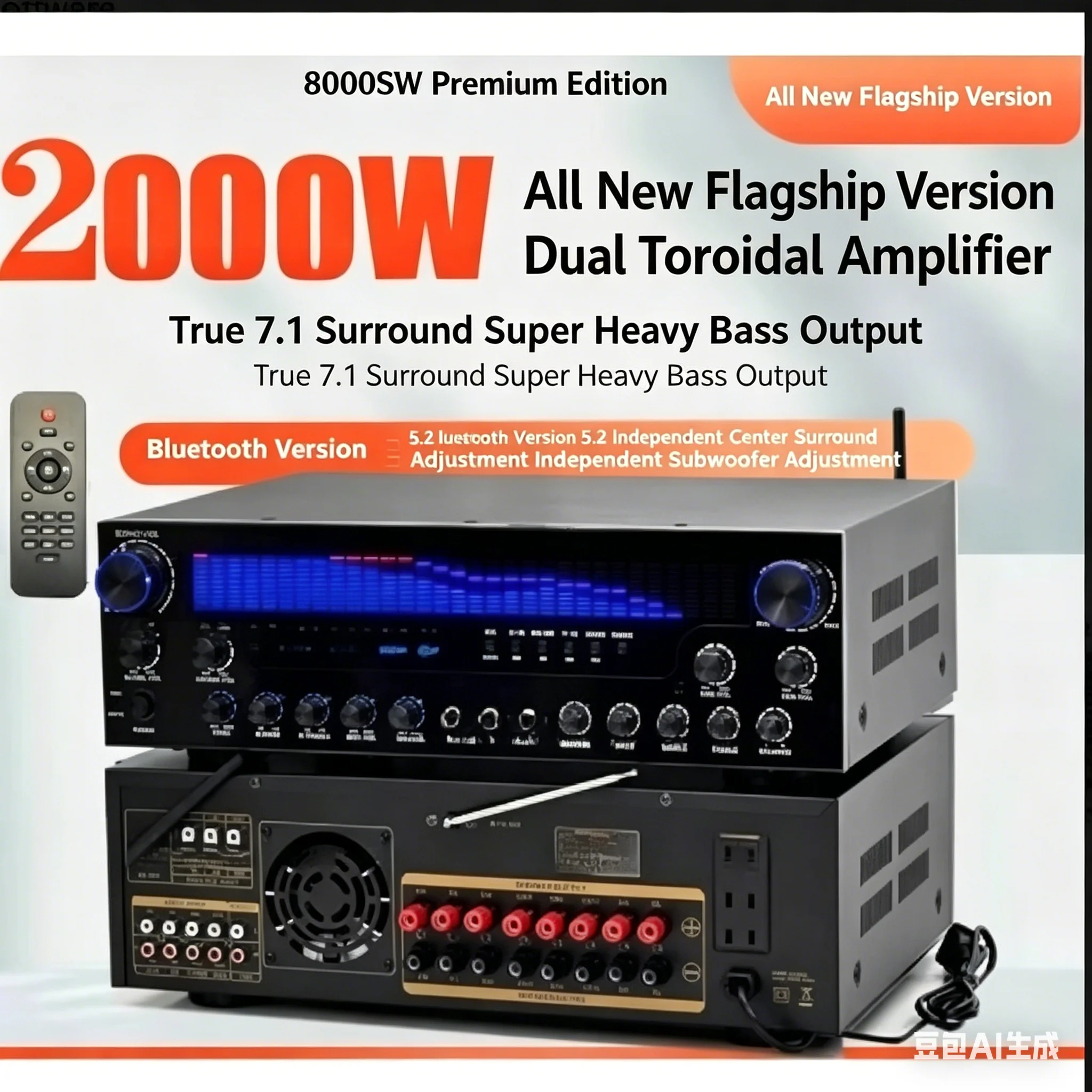 Bluetooth 5.2 Power Amplifier Home KTV Professional Super Power 7.1 Channel Home Theater  Subwoofer Surround Stereo