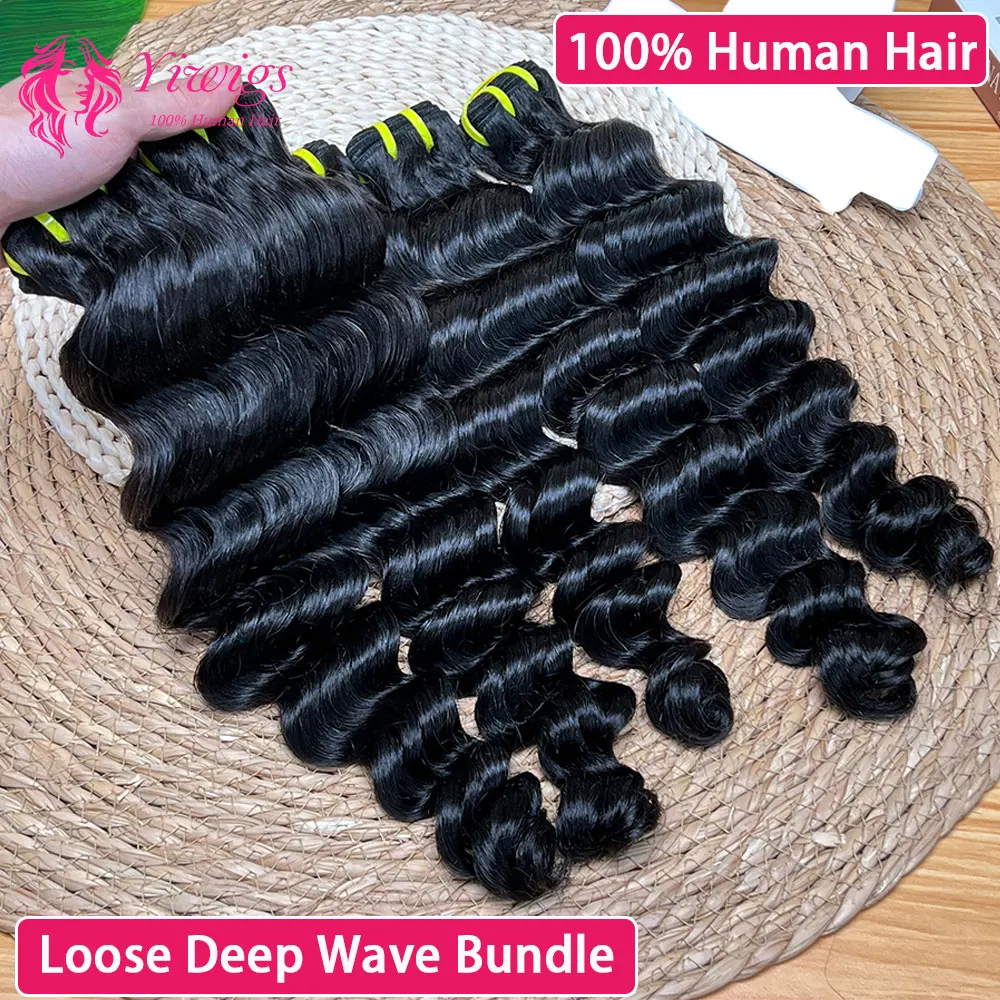 

30-дюймовые пучки человеческих волос, свободные пучки глубоких волн, необработанные пучки волос, 1/3/4 шт., наращивание человеческих волос, натуральный черный