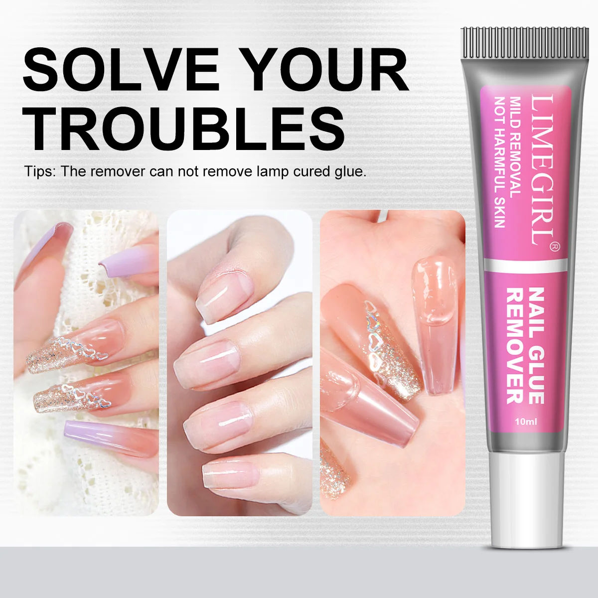 LIMEGIRL Nagelkleberentferner zum Aufdrücken der Nägel, 10 ml, zum Aufdrücken der Nagelentferner, einfache Entfernung, Debonder zum Aufkleben auf Nagelspitzen, nicht Aceton