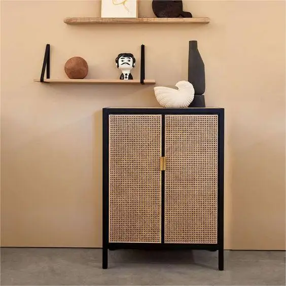 High Quality Nordic Style Sideboard Natural Storage Display Tv Tool Living Room Rattan Wood Cabinet