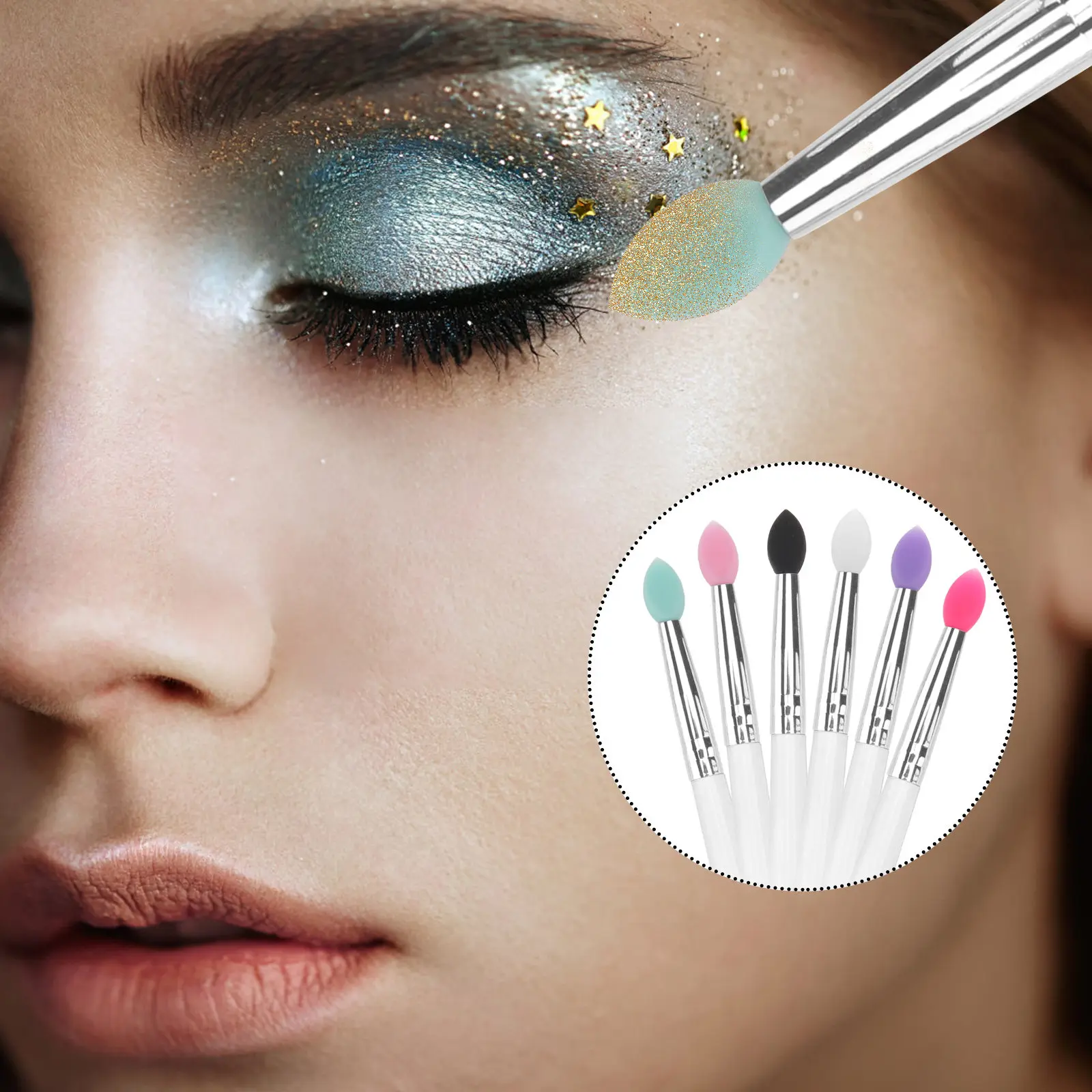 6Pcs Eyeshadow Brush Silicone Large Sequin Travel Makeup Tool Portable Pocket Makeup Artist Precision Eye Shadow Applicator