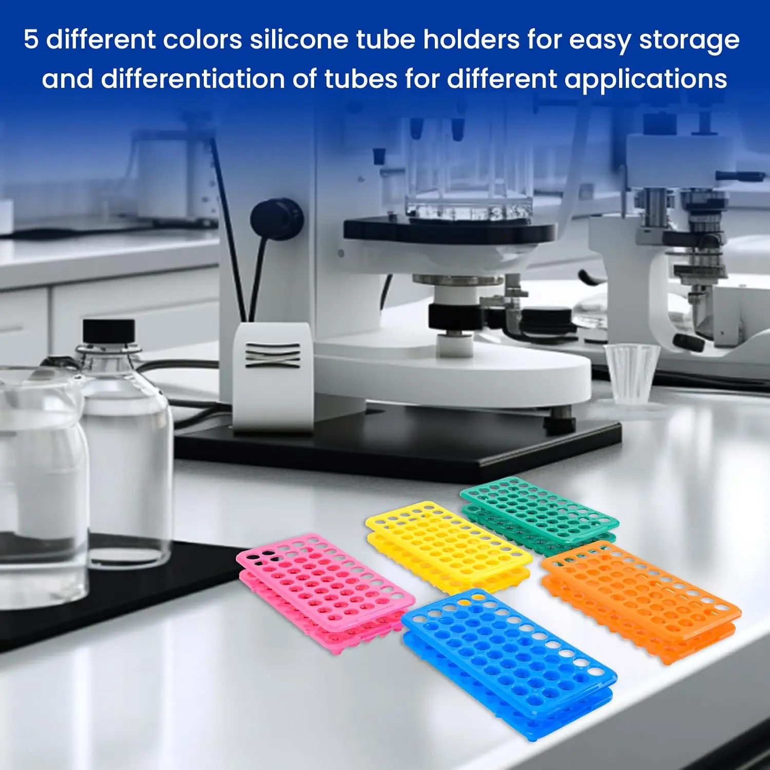 Plastic Test Tube Rack 50-Holes Centrifuge Tube Rack Lab Test Tubes Holder Stand Bracket Pink、Blue、Green、orange、yellow，1Pcs view 6
