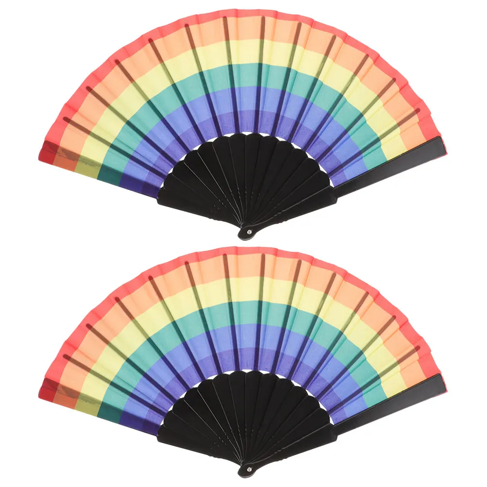 

2pcs Rainbow Hand Fan Foldable Decorative Fans for Wedding Party Dance Plastic Handheld Fans Vibrant Colors Unique Design Gifts