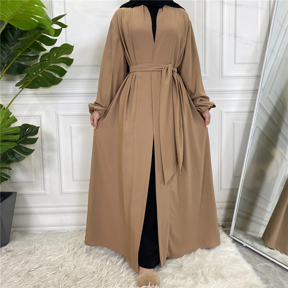Midden-Oosten Dubai Moslimvrouwen Effen Kleur Zak Vetervest Gewaad Open Losse Sjerpen Abaya