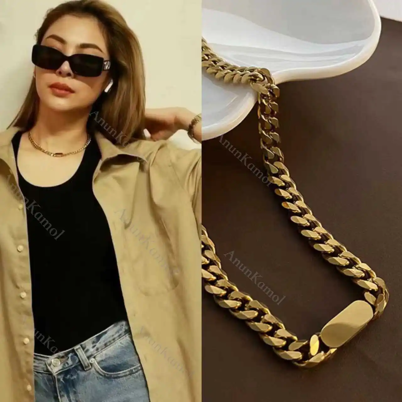 2024 Love Filling Blank FayeYoko  Faye Malisorn Same Necklace Fashionable Cuban Chain Titanium Steel High Quality Non Fading