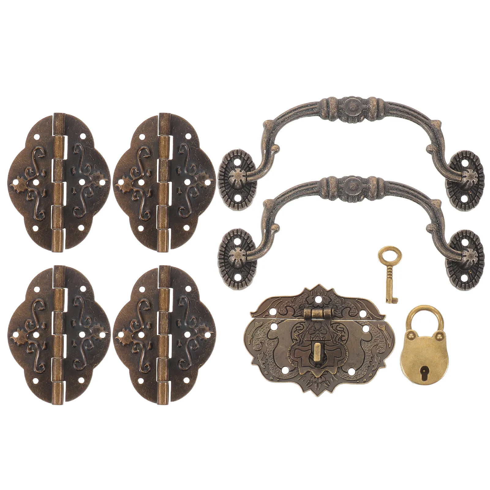 1Set Zinc Alloy Decorative Jewelry Box Handle Hinges Latch Hardware Carry Handles for Wooden Wine Boxes Trunks Chest Accessories