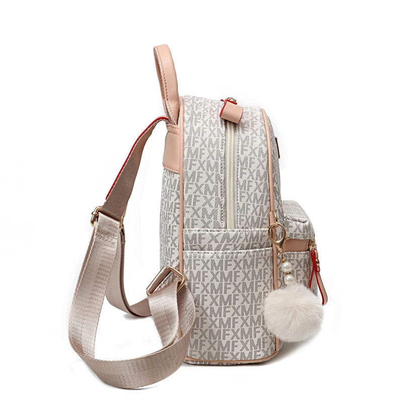 Letter Graphic Zipper Backpack, Women's Water Proof Book Bag, Casual Daypack With Plush Ball Decor