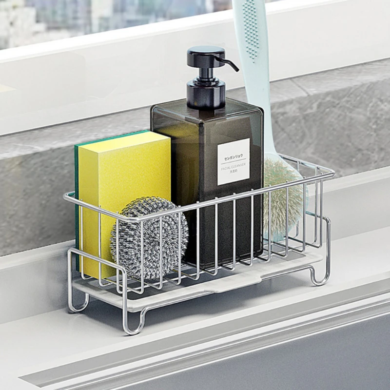 Sink Small Hanging Basket Sponge Drain Basket 304 Stainless Steel Detergent Bowl Cloth Storage Rack Kitchen Window Shelf