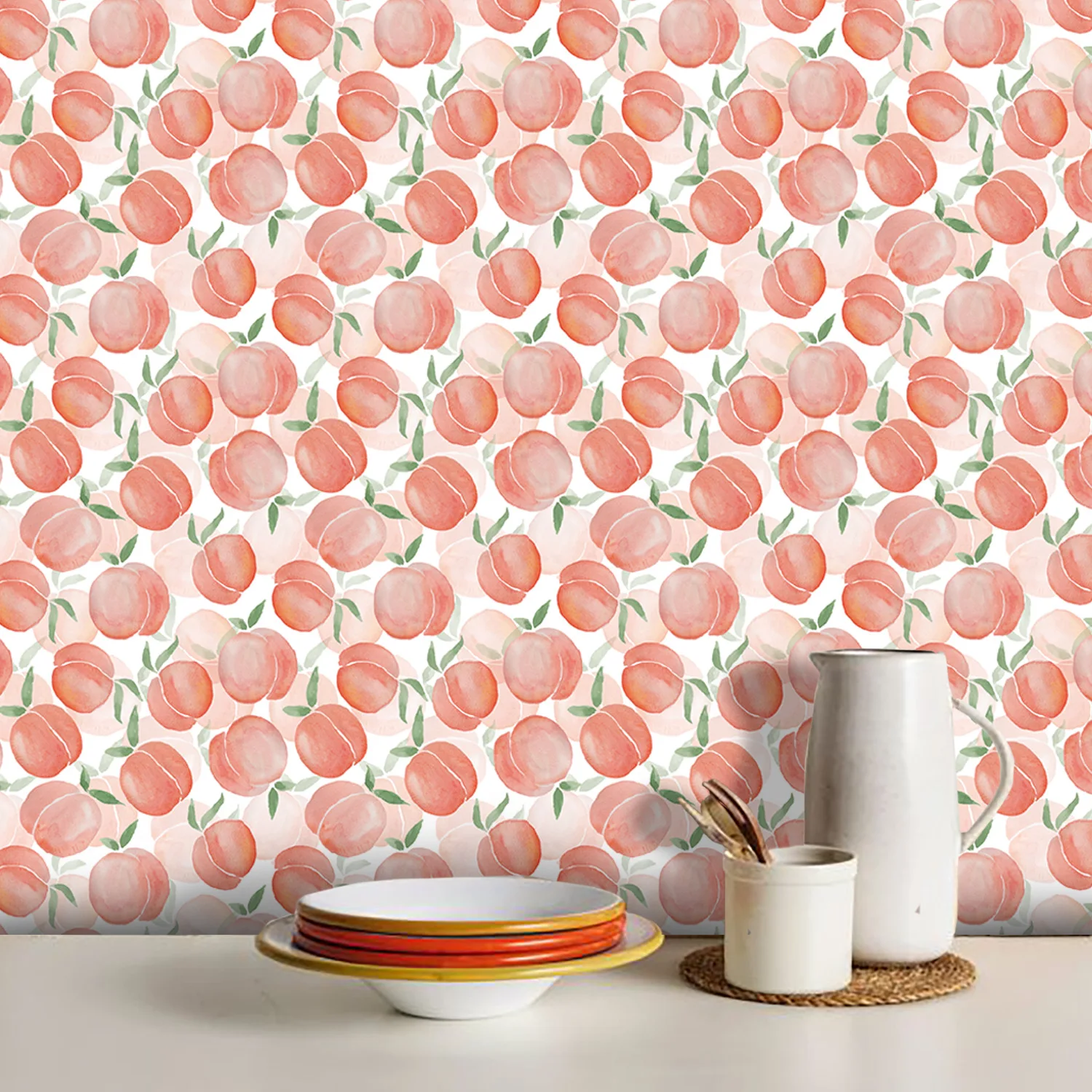 Peel and Stick Summer Fruit Wallpaper Banana Watermelon Peach Pear Print Wallpaper for Kitchen Cabinet Decor