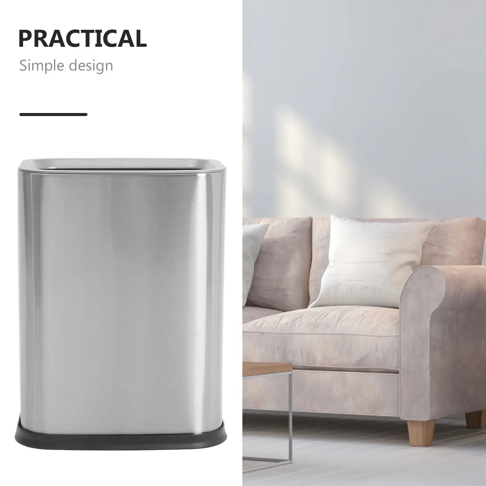 

Stainless Steel Trash Can 8L Slim Design No Lid for Bathroom Bedroom Office Easy Bin Modern Household Garbage Can