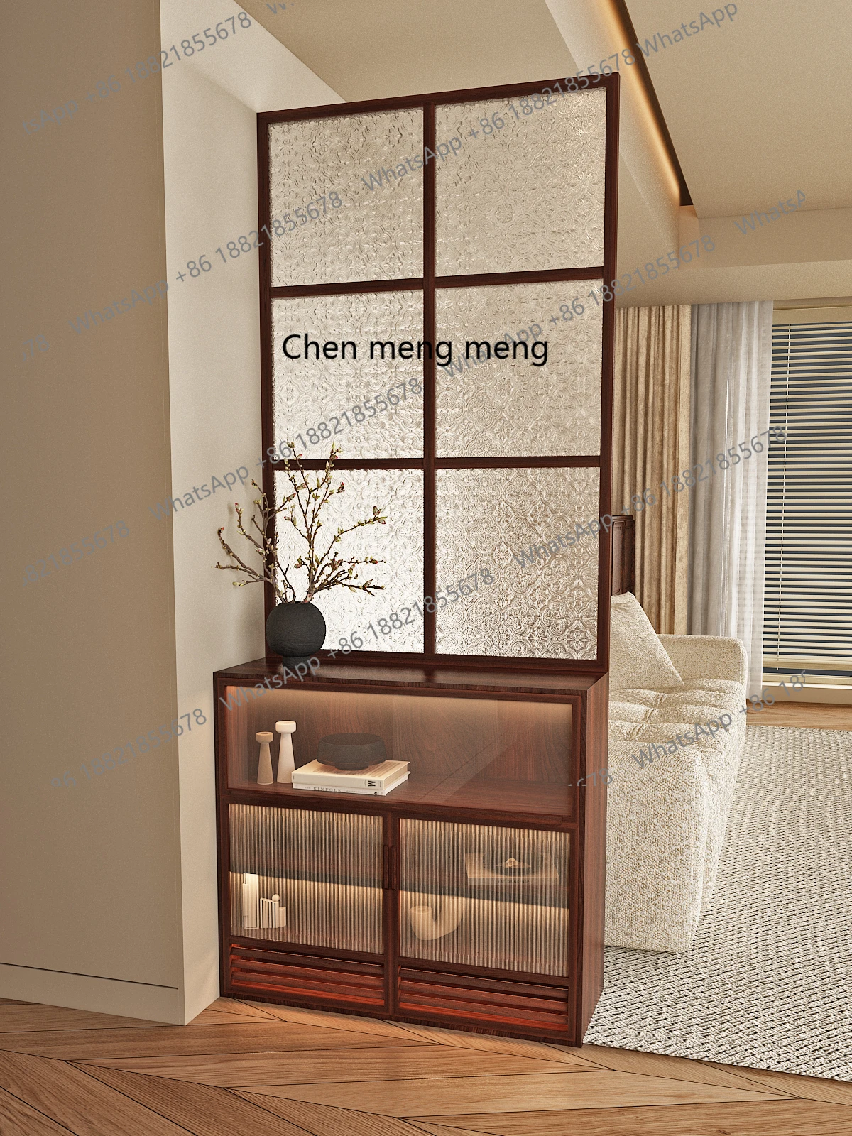 

Medieval glass entrance entrance screen partition cabinet living room household solid wood storage cabinet