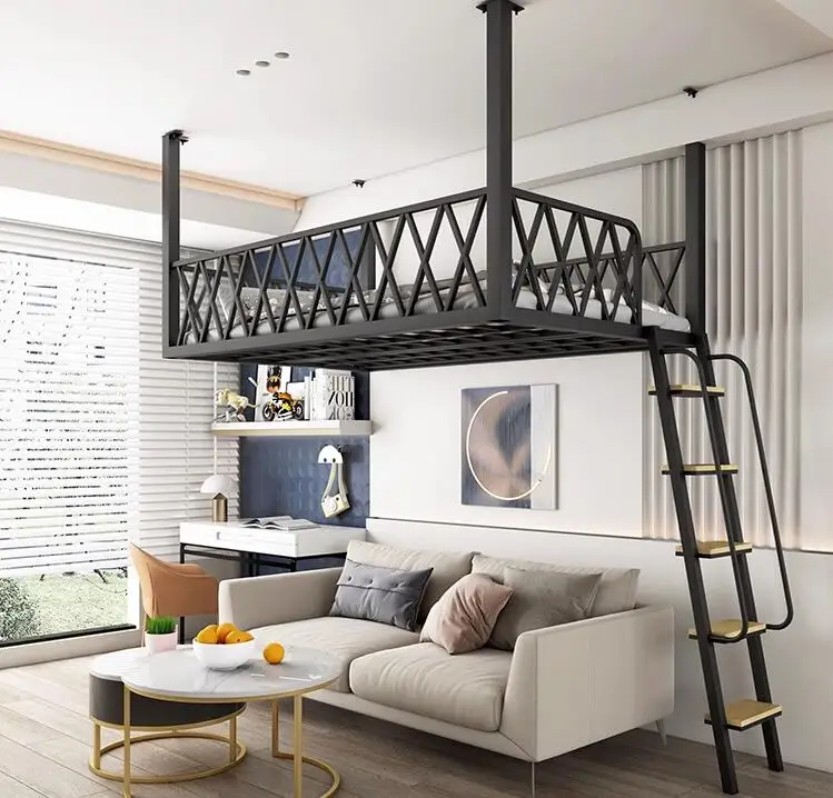 Raised bed European style simple modern apartment small bed to save space duplex hanging upper laid iron hammock