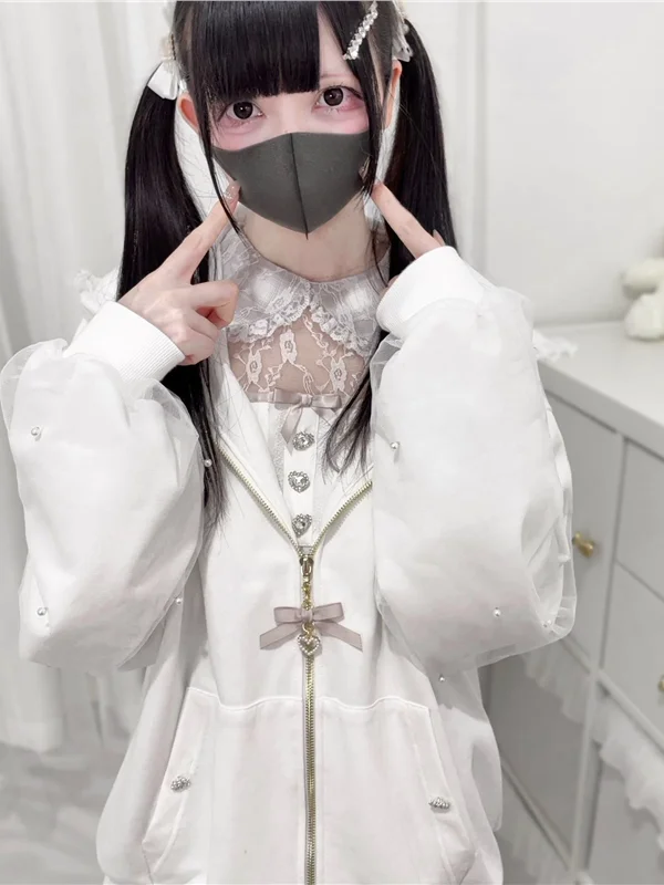 Adorable Jaet con capucha y Orejas de conejo forradas de Fce para mujer, ropa de abrigo larga y cómoda, Otoño Invierno Y2K, dulce Sle