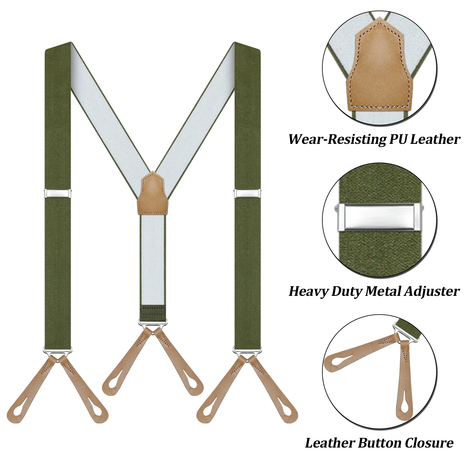 Suspensórios para homens Suspensórios de trabalho com extremidade de botão da moda para homens - Suspensórios ajustáveis - Forma Y 1,4 polegadas