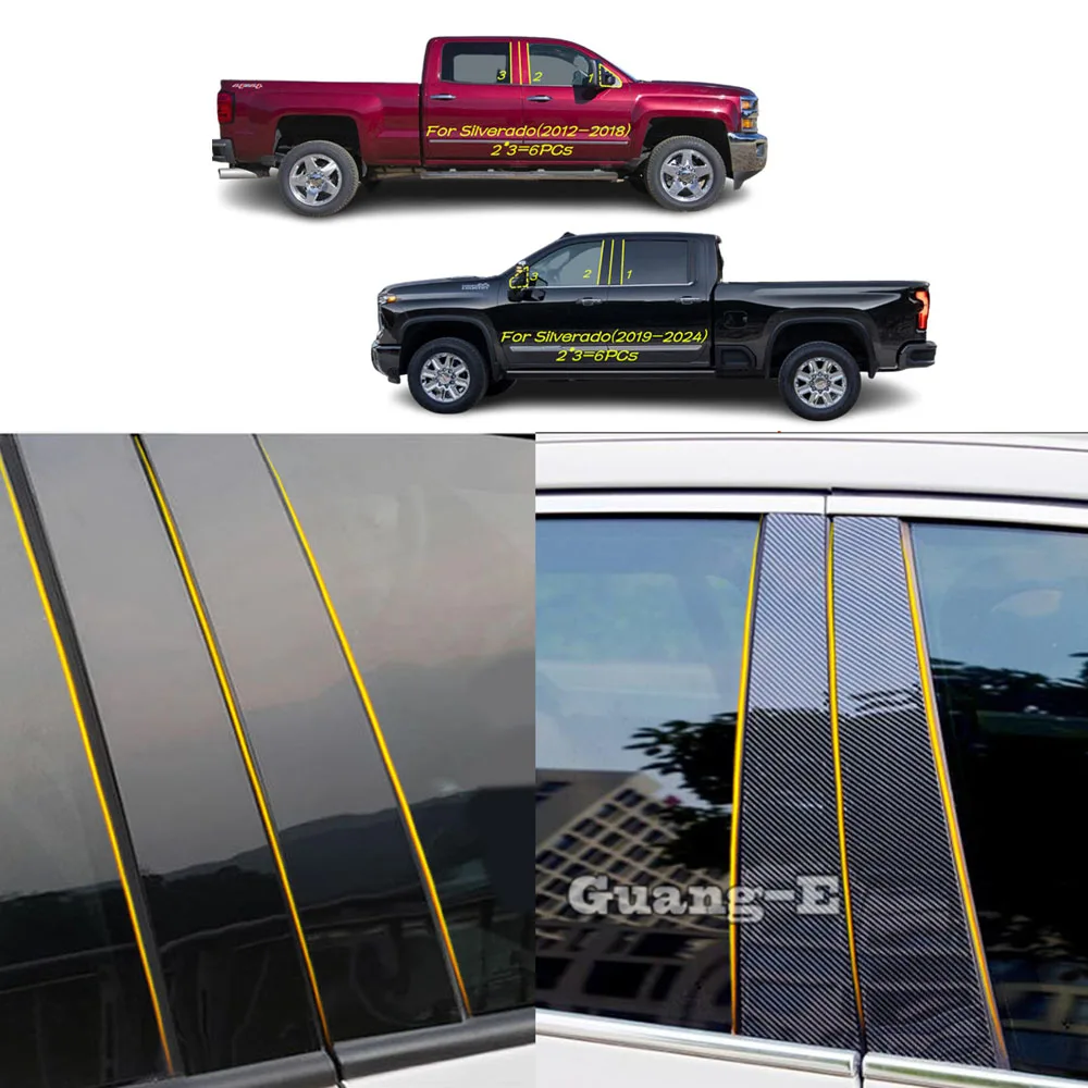 

Car PC Material Pillar Post Cover Door Trim Window Molding Stickers For Chevrolet Silverado 2012 2013 2014 2015 2016 2017-2024