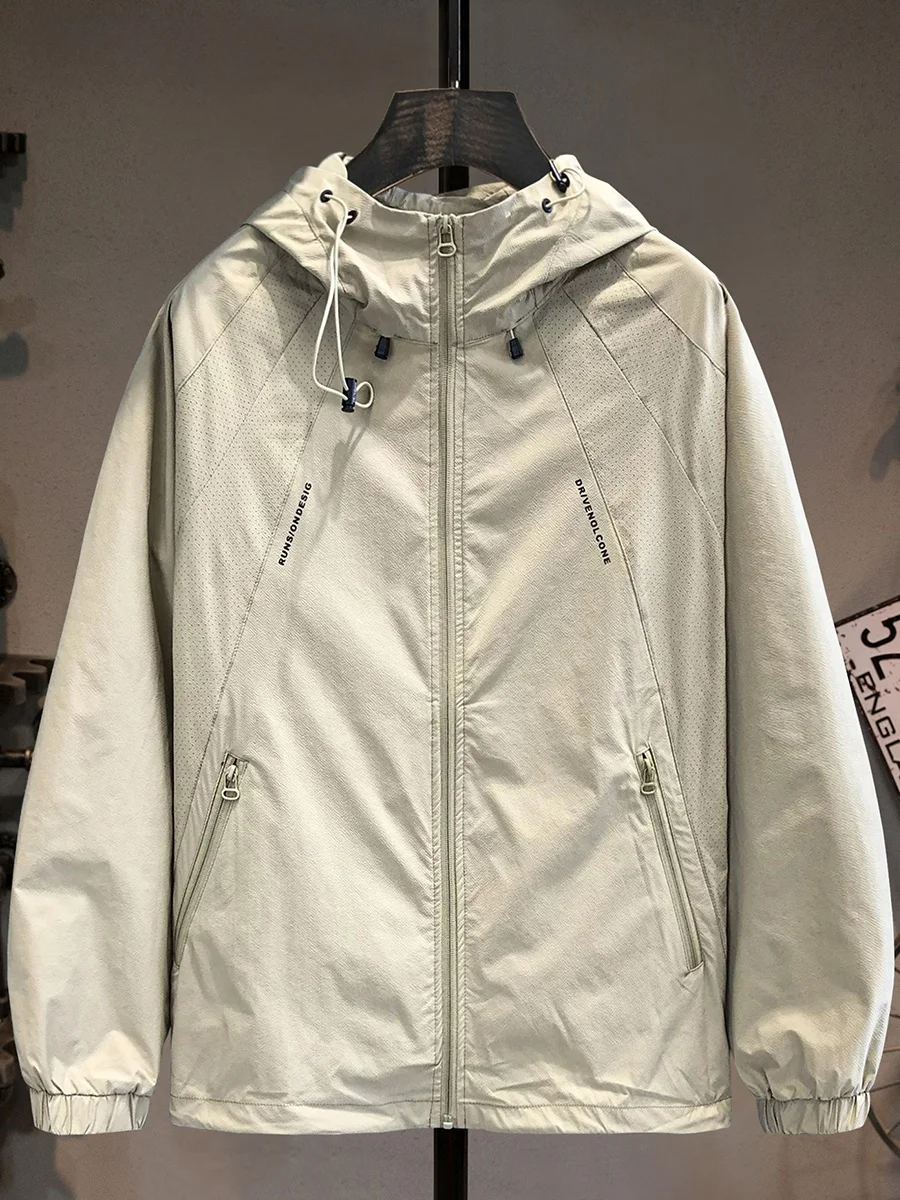 

Высококачественная легкая мужская летняя одежда 2025 года для активного отдыха: тонкая, современная, с капюшоном, быстросохнущая, из ледяного шелка, с защитой от УФ-излучения, длинный рукав