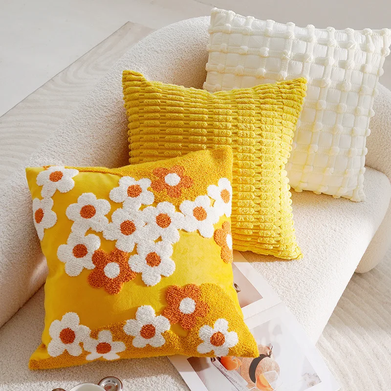 Blumen-Überwurf, bestickte Kissenbezüge, quadratisch, einfach, Sofa-Kissenbezüge, zum Stempeln der Taille, Kissenbezug für Zuhause, Bettdekoration, 45 x 45 cm, 30 x 50 cm – Detail 6