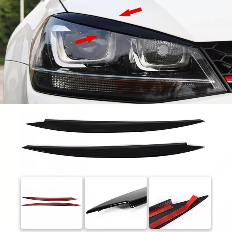 

1Pair Headlights Trim ABS Bright Black Headlight Eye Mask Eyebrow Cover Trim Stylish Part For Volkswagen Golf MK7 Golf R GTI GTD