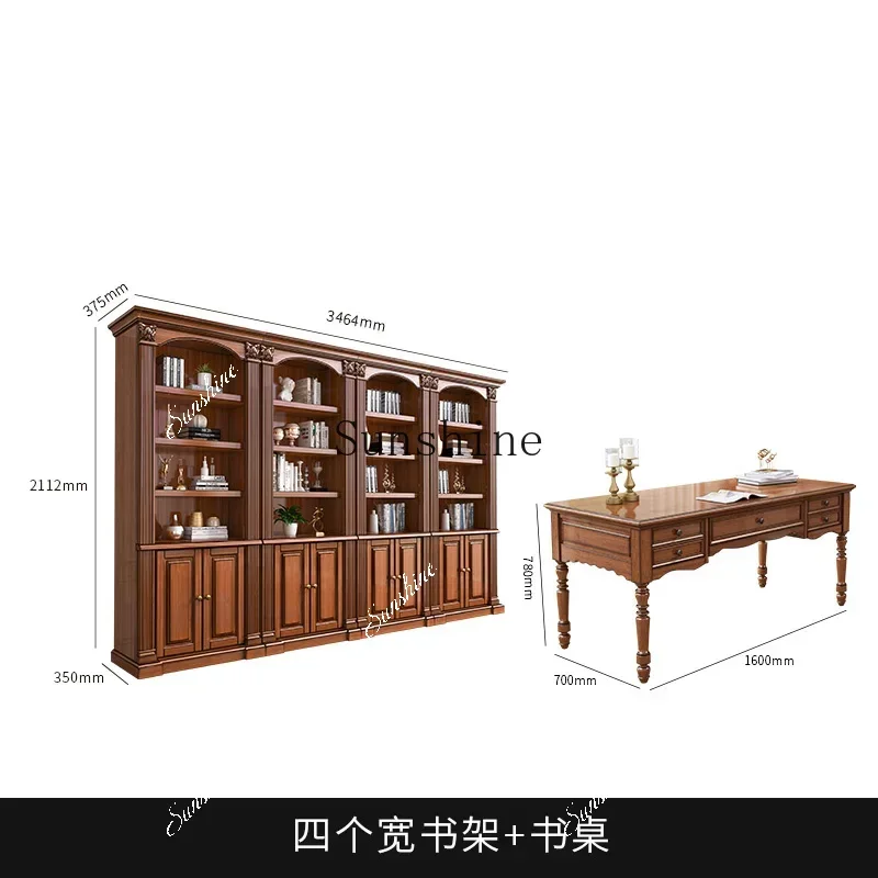 American all-solid wood bookshelf free combination floor display rack with door storageP