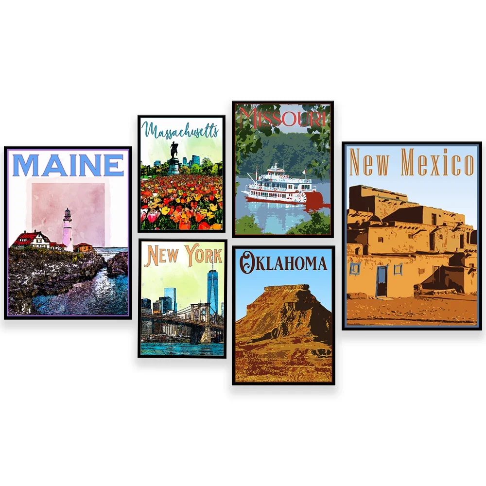 Maine, Missouri, Massachusetts, Michigan, Montana, Ohio, Nevada, New Hampshire, Nebraska, New Mexico, Oklahoma Travel Poster