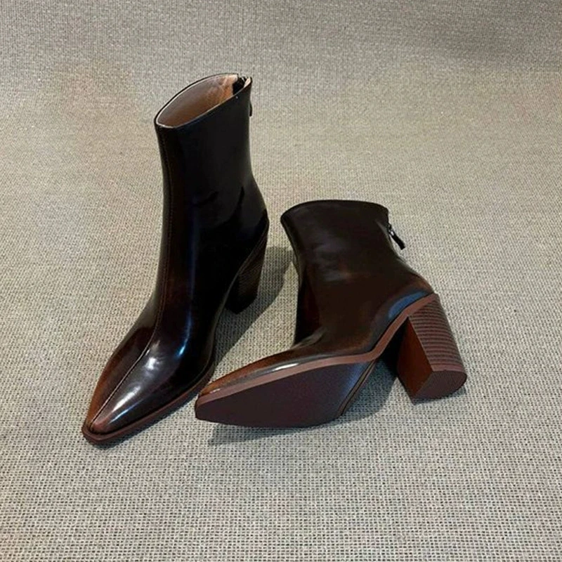 

Brown 2025 Vintage Cowboy Western Combat Boots Ridding Botas Mujer Block Thick High Heel Shoes Booties Work Shoes Autumn Winter