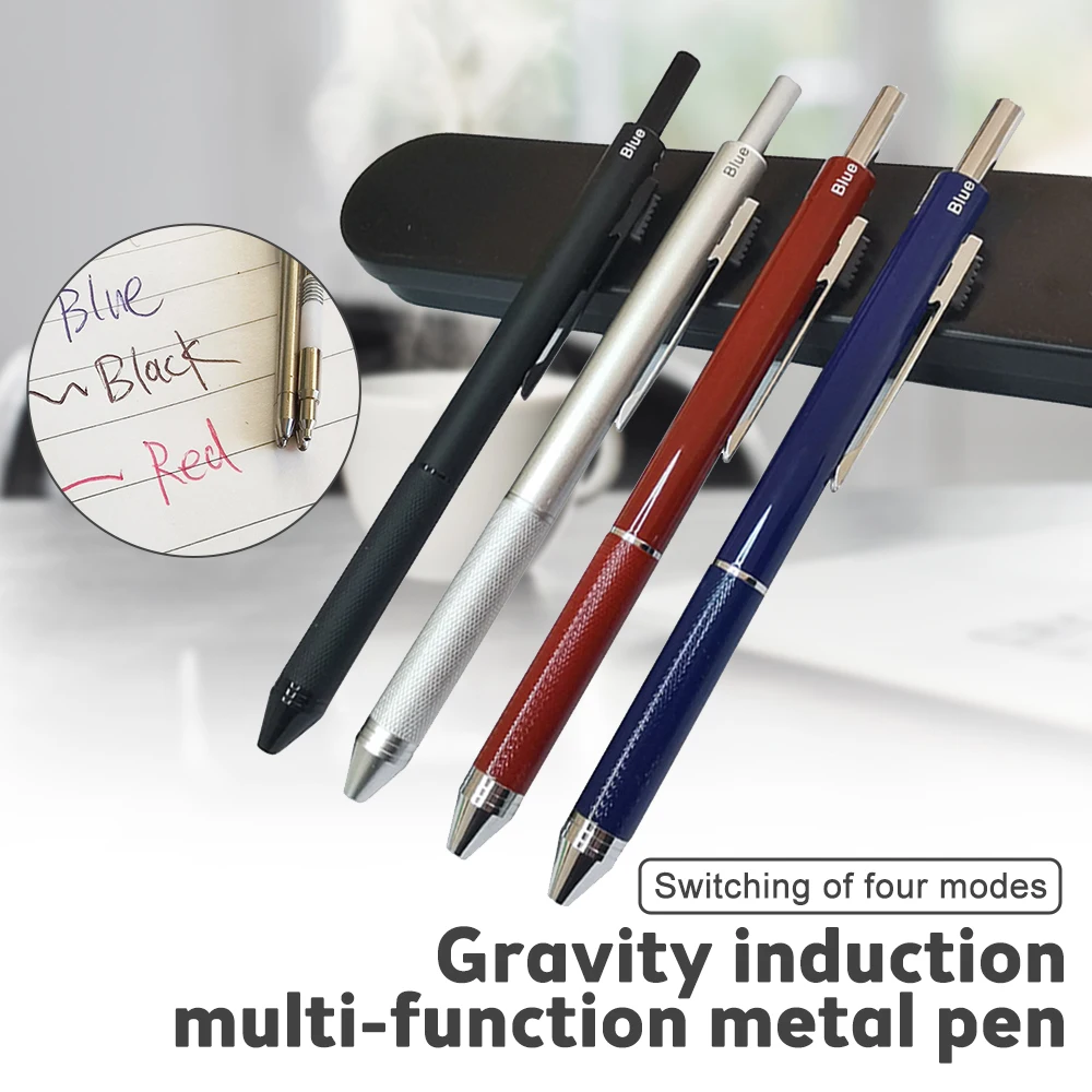 New Technology Gravity Sensor 4 In 1 Multicolor Ballpoint Pen Metal Multifunction Pen 3-colors Ball Point Refill and Pencil Lead