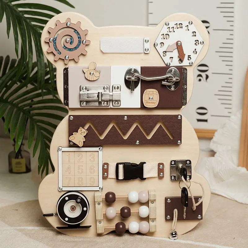 لوحة ألعاب الدب الخشبي من Early Eon ملحقات ذاتية الصنع لوحة Busng l أجزاء مونتيوري بلون الخشب للأطفال فوق 3 سنوات... #4