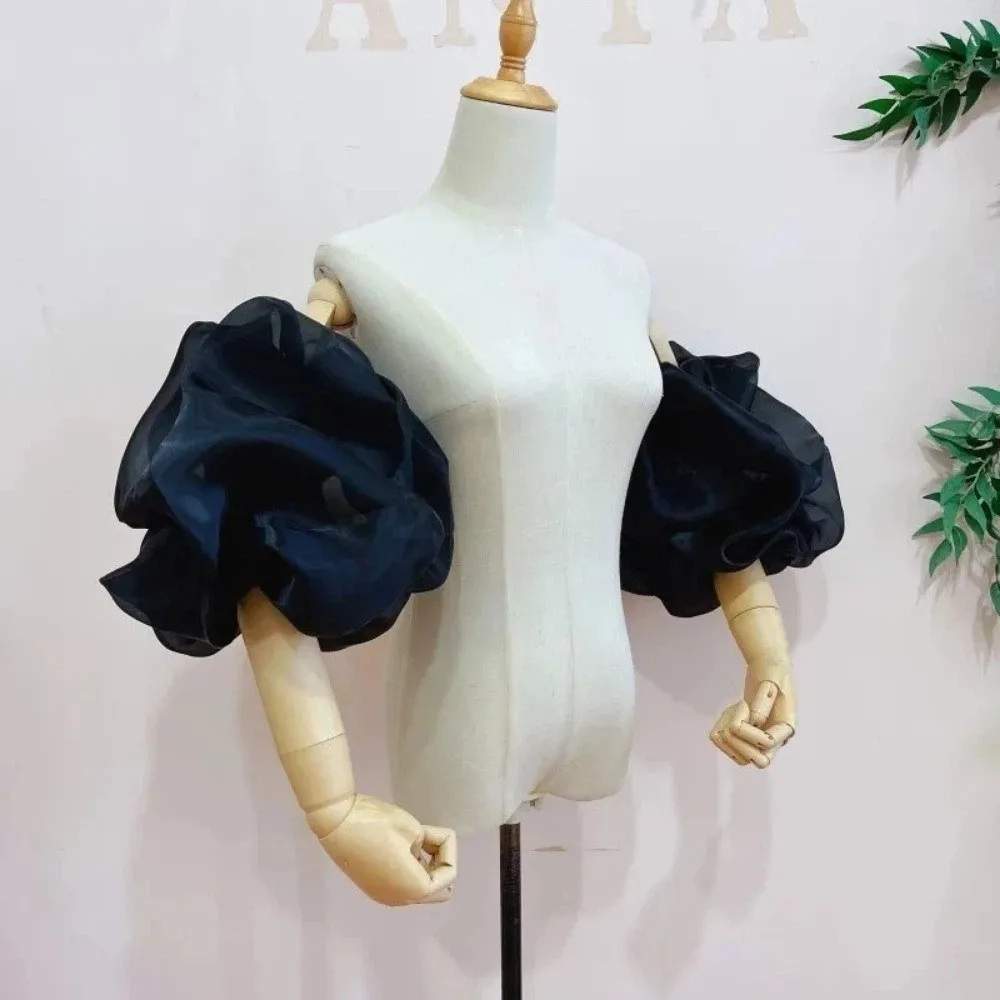 Elegant Puffy Bridal Sleeves Organza Removeable Short Arm Sleeves Decorative Sleeves Evening Party Dress