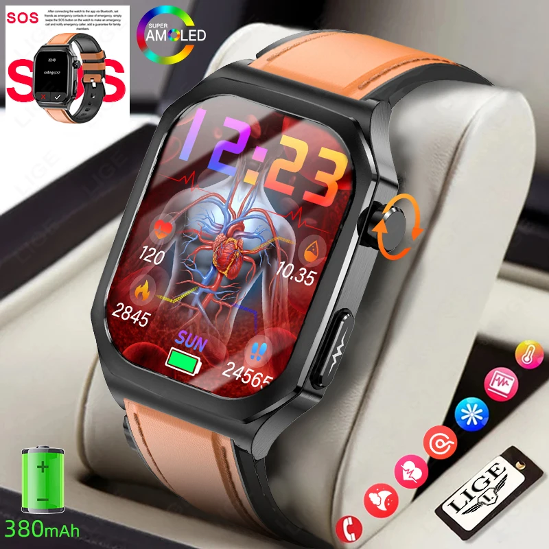 LUIK Nieuwe Bloedzuurstof Hartslagmeter 2.04 "AMOLED HD Scherm ECG Gezondheid Smartwatch 2025 BT Oproep IP68 Waterdicht Smart Horloge