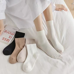 5 Pairs Women's Round Neck Socks High Quality Autumn Japanese Breathable Fashion Casual Socks Women Soft Boneless Mid Tube Socks